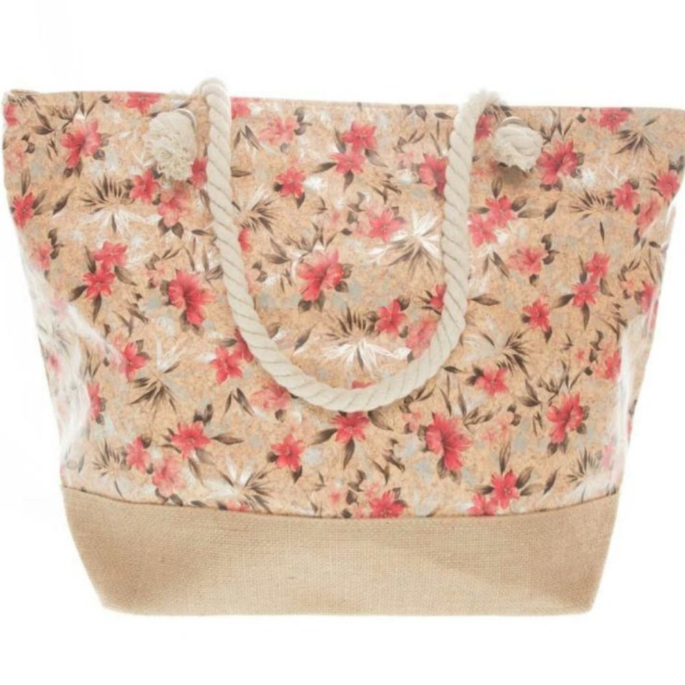 Pink and Silver Flower Beach Tote Bag